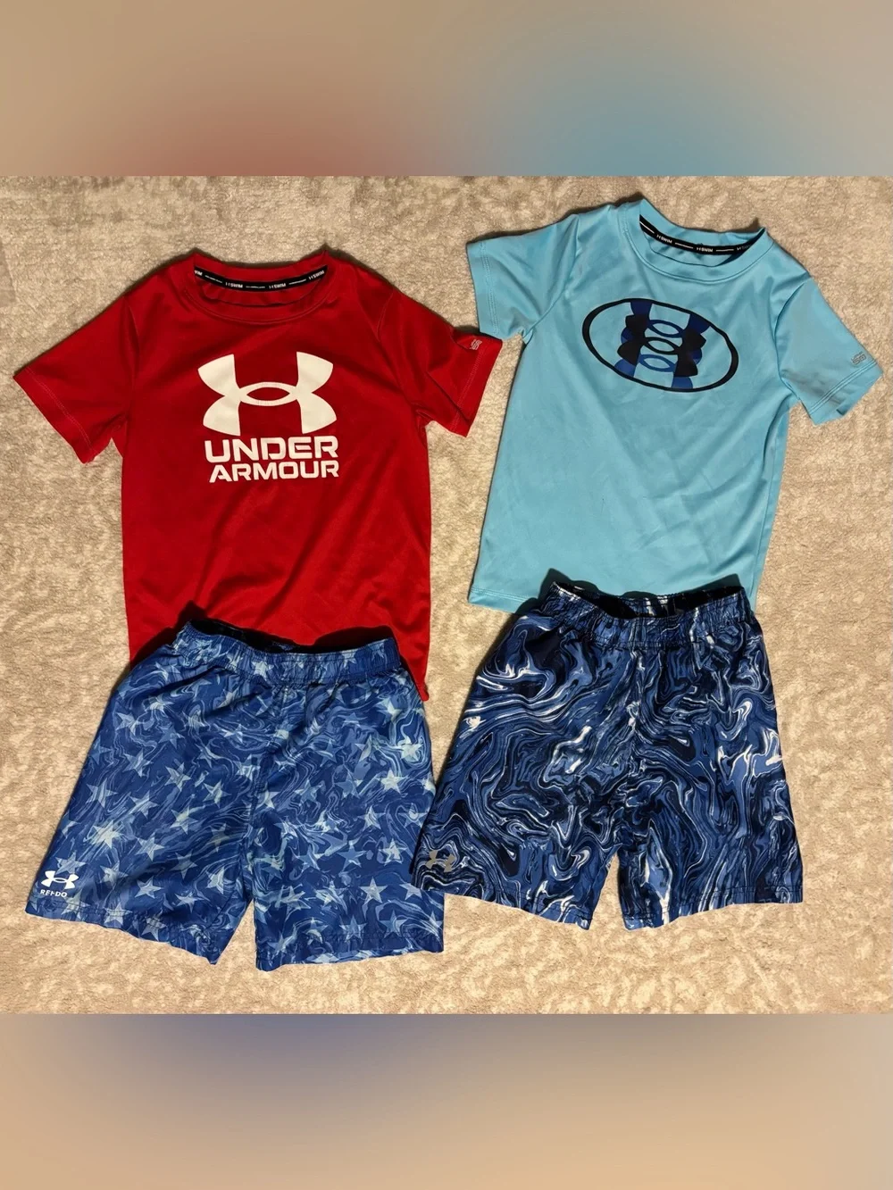 Under Armour Kids Swim Red White Blue Kid Boys Swimsuit Set Bundle Sizes 6 7